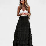 Boho sijonas su atviru tinkliniu satino apdailu