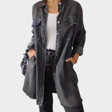 Ilgų rankovių džinsinė marškiniai su klasikiniais apykaklėmis