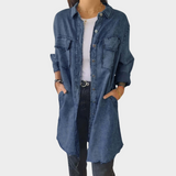 Ilgų rankovių džinsinė marškiniai su klasikiniais apykaklėmis