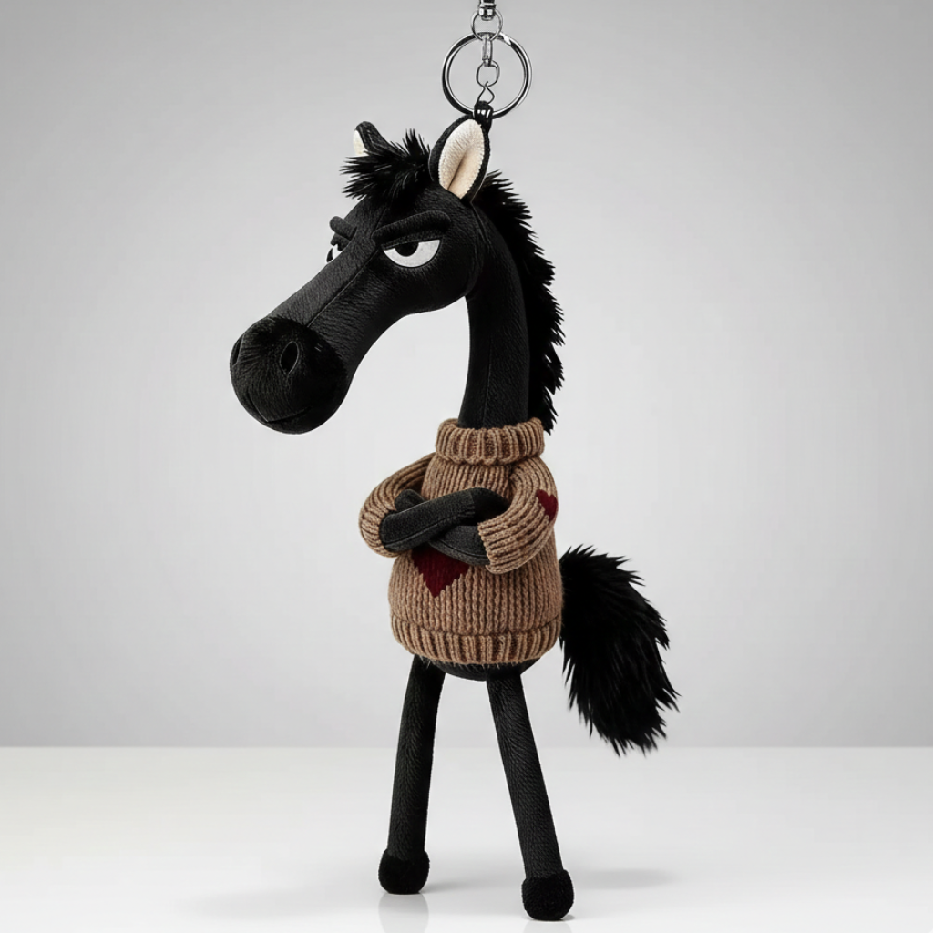 Įžūlus arklys - juodas ir rudas raktų pakabukas
