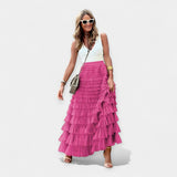 Boho sijonas su atviru tinkliniu satino apdailu